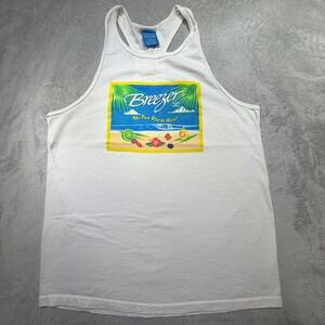 Vintage 2000 Bacardi Breezer White Racerback Tank Top Size L Y2K Beach Graphic